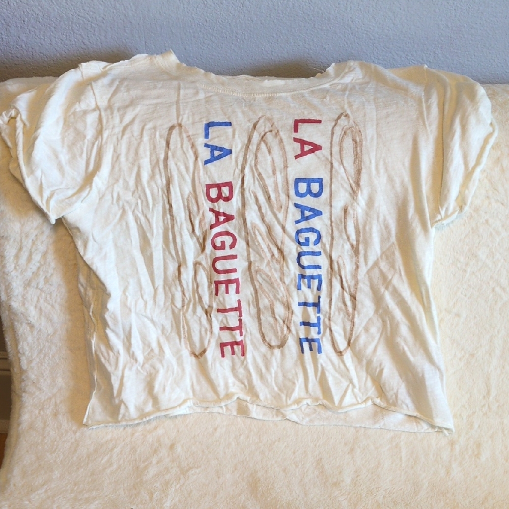 Maeve Anthropologie Crop Tee with Red & Blue 'LA BAGUETTE' Graphic